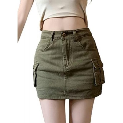 Kinghua Women's Mini Cargo Skirt High Waisted Y2k Bodycon Short Denim Jean Skirt