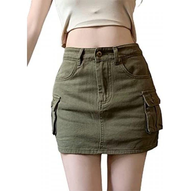 Kinghua Women's Mini Cargo Skirt High Waisted Y2k Bodycon Short Denim Jean Skirt