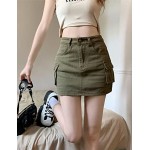Kinghua Women's Mini Cargo Skirt High Waisted Y2k Bodycon Short Denim Jean Skirt