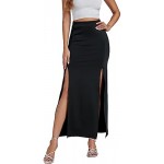 LYANER Women's High Waist Slit Split Solid Bodycon Long Maxi Skirt