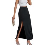 LYANER Women's High Waist Slit Split Solid Bodycon Long Maxi Skirt
