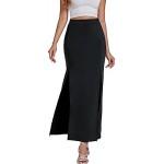 LYANER Women's High Waist Slit Split Solid Bodycon Long Maxi Skirt