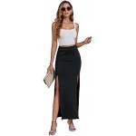 LYANER Women's High Waist Slit Split Solid Bodycon Long Maxi Skirt