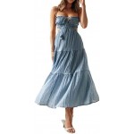 FEORJGP Womens Summer Spaghetti Strap Long Dress Boho Low Cut Dress Backless Bodycon Midi Dress Bohemian Maxi Dress Beachwear