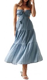 FEORJGP Womens Summer Spaghetti Strap Long Dress Boho Low Cut Dress Backless Bodycon Midi Dress Bohemian Maxi Dress Beachwear