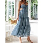 FEORJGP Womens Summer Spaghetti Strap Long Dress Boho Low Cut Dress Backless Bodycon Midi Dress Bohemian Maxi Dress Beachwear
