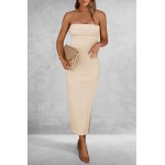 PRETTYGARDEN Women's Summer Bodycon Maxi Tube Dress Strapless Side Slit Long Elegant Cocktail Party Wedding Guest Dresses