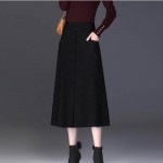 SMBHIAON Woolen Cloth Big Swing Skirts for Women - Simple Solid High Waist Keep Warm Mid-Length Pleated Skirt,Large Size Elastic Waist Thick with Pocket Loose Skirts