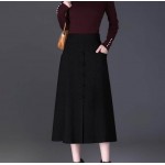 SMBHIAON Woolen Cloth Big Swing Skirts for Women - Simple Solid High Waist Keep Warm Mid-Length Pleated Skirt,Large Size Elastic Waist Thick with Pocket Loose Skirts