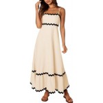 ZESICA Women's 2024 Summer Spaghetti Straps Sleeveless Backless Sundress Flowy Smocked Lace Swing A Line Midi Dress