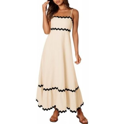 ZESICA Women's 2024 Summer Spaghetti Straps Sleeveless Backless Sundress Flowy Smocked Lace Swing A Line Midi Dress