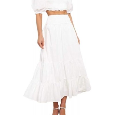 Women's Long Maxi Skirts Tiered High Waist Boho Elastic Layered A-Line Casual Midi Dress