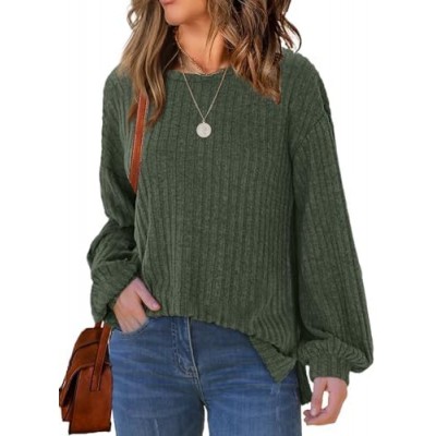 WIHOLL Long Sleeve Shirts for Women Loose Fit Casual CrewNeck Tunic Tops Fall Fashion Pullover Sweaters Side Split