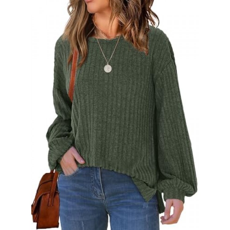 WIHOLL Long Sleeve Shirts for Women Loose Fit Casual CrewNeck Tunic Tops Fall Fashion Pullover Sweaters Side Split