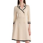GOELIA Mini Sweater Dress for Women, Double-Breasted V-Neck Knit Dresses for Teacher Work Business 3/4 Sleeve