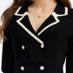 GOELIA Mini Sweater Dress for Women, Double-Breasted V-Neck Knit Dresses for Teacher Work Business 3/4 Sleeve