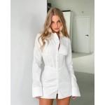 Polo Shirt Dress Women Sexy Fashion Slim Fit Waist Cincher Long Sleeve Buckle Up Dresses