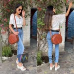 Madosh, Women's Genuine Leather Bag Shoulder Crossbody Handmade Round Sling Side Semi-Circular Brown Daily Handbag