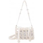 SHESRA Luxury Pearl Bag Chain Bag Purse Evening Bags, Artificial Pearl Clutch Handmade Bags for Party Wedding Bridal Travel 17, White