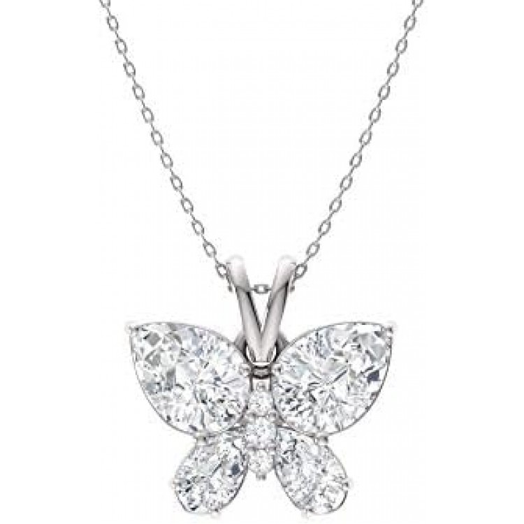Diamondere Natural and Certified Gemstone and Diamond Butterfly Petite Necklace in 14k White Gold | 1.04 Carat Pendant with Chain