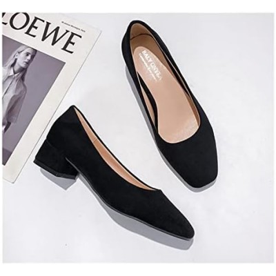 Square Toe PU Mid Heel High Heels Female Soft Leather Grandma Shoes Thick Heel Casual Women Shoes Black Career Work Pumps (Color : Black, Shoe Size : 4.5 UK)