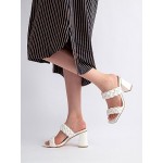 WEALTHY73 Women's Braided Square Heel Sandals, 9cm/3.5" Strappy Open Toe Chunky Heel Sandals, High Heel Sandals, Slip On Slippers