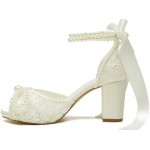Lace Pearl Wedding Shoes for Bride High Heel Bridal Shoes Peep Toe Platform Wedding Heels