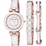 Anne Klein Women's Crystal Accented Bangle Watch and Bracelet Set