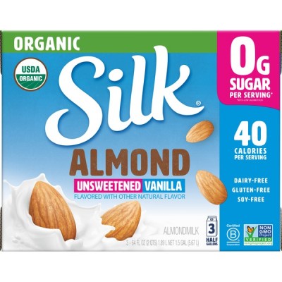 Silk Organic Unsweetened Vanilla Almondmilk, 3 x 64 fl oz