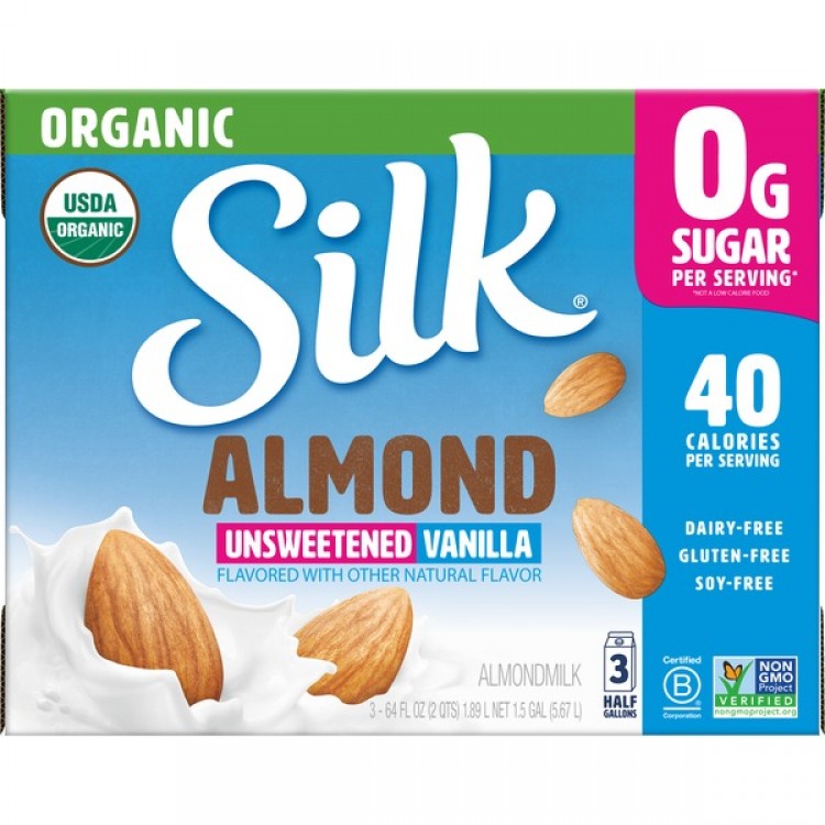 Silk Organic Unsweetened Vanilla Almondmilk, 3 x 64 fl oz