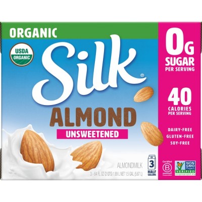 Silk Organic Unsweetened Almondmilk, 3 x 64 fl oz