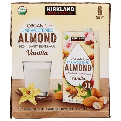 Kirkland Signature Organic Unsweetened Vanilla Almond Beverage, 6 x 1 qt