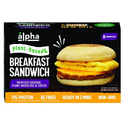 Alpha Foods Plant Base Breakfast Sandwich, 6 X 33 oz