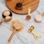 SMOVELI kitchenware- Gold Measuring Cups and Spoons Set, Cute Stainless Steel Wooden Handle Measure Cup and Spoon, Cooking/Baking with 11 Piece Nesting Kitchen Utensils for Liquid or Dry Ingredient