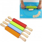 Kitchenware Gadgets kn055 Solid Wooden Handle Silicone Rolling Pin Non-Stick Food Dumpling Stick, Length: 38cm, Random Color Delivery Kitchenware Gadgets