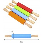 Kitchenware Gadgets kn055 Solid Wooden Handle Silicone Rolling Pin Non-Stick Food Dumpling Stick, Length: 38cm, Random Color Delivery Kitchenware Gadgets