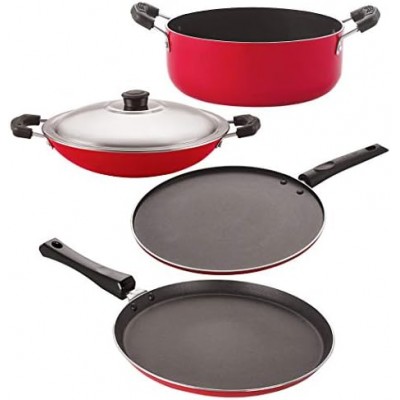 NIRLON Kitchenware Non Stick Aluminium Cookware Gift Set of 4 Pieces (FT11_AC_ST12_CS24)