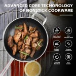MEGOO Kitchenware cookwear Non Stick Wok Pan with Lid,(PFA,PFOA Free),Frying Wok Pan Suitable for Induction,Gas Cooktops,Ceramic and Electric Stove (Stainless Steel, 12.6 Inch)
