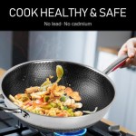 MEGOO Kitchenware cookwear Non Stick Wok Pan with Lid,(PFA,PFOA Free),Frying Wok Pan Suitable for Induction,Gas Cooktops,Ceramic and Electric Stove (Stainless Steel, 12.6 Inch)