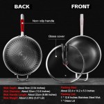 MEGOO Kitchenware cookwear Non Stick Wok Pan with Lid,(PFA,PFOA Free),Frying Wok Pan Suitable for Induction,Gas Cooktops,Ceramic and Electric Stove (Stainless Steel, 12.6 Inch)