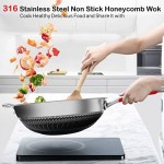 MEGOO Kitchenware cookwear Non Stick Wok Pan with Lid,(PFA,PFOA Free),Frying Wok Pan Suitable for Induction,Gas Cooktops,Ceramic and Electric Stove (Stainless Steel, 12.6 Inch)
