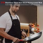 MEGOO Kitchenware cookwear Non Stick Wok Pan with Lid,(PFA,PFOA Free),Frying Wok Pan Suitable for Induction,Gas Cooktops,Ceramic and Electric Stove (Stainless Steel, 12.6 Inch)