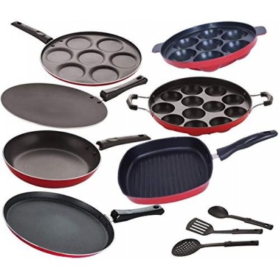 NIRLON Aluminium 3 Layer Superior Nonstick Coating Kitchenware Set for Kitchen -10 Pieces [DKD(J)_AC_AP7_AP12_UP7_TP22_GP22_3SPN]