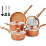 M MELENTA Pots and Pans Set Ultra Nonstick, Pre-Installed 11pcs Cookware Set Copper with Ceramic Coating, Stay cool handle & Nylon Kitchen Utensils, Gas/Induction Compatible, 100% PFOA Free