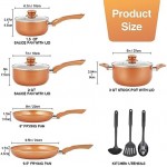M MELENTA Pots and Pans Set Ultra Nonstick, Pre-Installed 11pcs Cookware Set Copper with Ceramic Coating, Stay cool handle & Nylon Kitchen Utensils, Gas/Induction Compatible, 100% PFOA Free