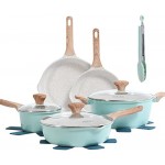 KOLEX Nonstick Cookware Sets,12-Piece Kitchenware Pots and Pans Set Granite Coating,Includes Frying Pans,Deep Frying pans,Stockpots And Cooking Tools,Suitable For All Stove ,100% PFOA Free,Turquoise.