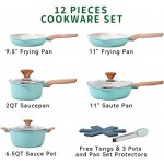 KOLEX Nonstick Cookware Sets,12-Piece Kitchenware Pots and Pans Set Granite Coating,Includes Frying Pans,Deep Frying pans,Stockpots And Cooking Tools,Suitable For All Stove ,100% PFOA Free,Turquoise.