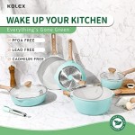 KOLEX Nonstick Cookware Sets,12-Piece Kitchenware Pots and Pans Set Granite Coating,Includes Frying Pans,Deep Frying pans,Stockpots And Cooking Tools,Suitable For All Stove ,100% PFOA Free,Turquoise.