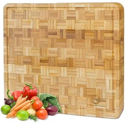 Small End Grain Bamboo Cutting Board | Professional, Antibacterial Butcher Block | Non-Slip Rubber Feet by Top Notch Kitchenware
