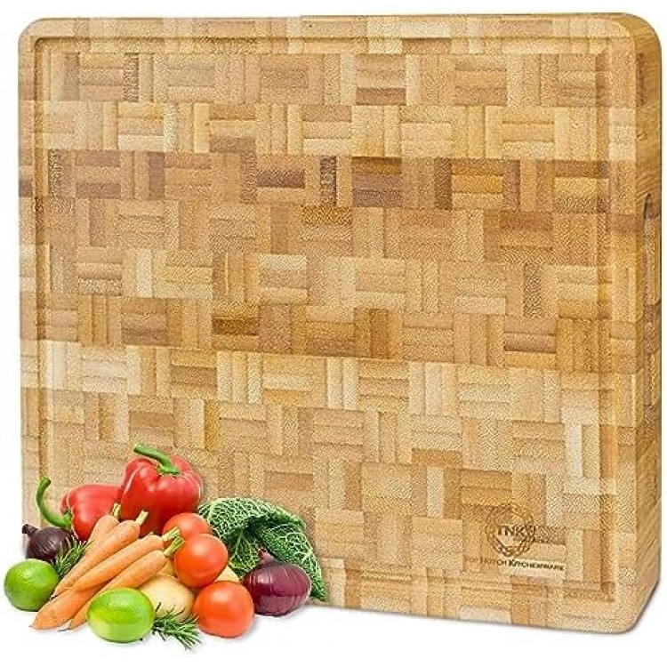 Small End Grain Bamboo Cutting Board | Professional, Antibacterial Butcher Block | Non-Slip Rubber Feet by Top Notch Kitchenware